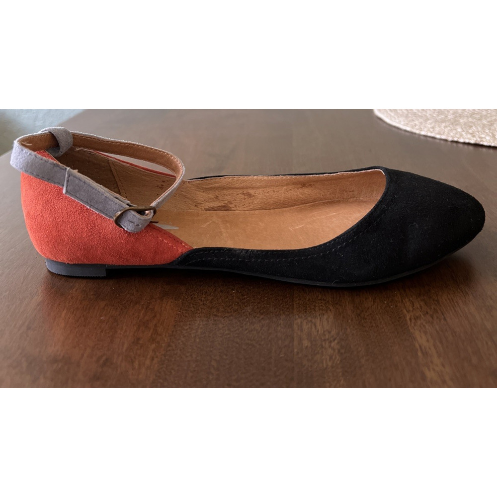 Jeffrey Campbell Free People Ballet Flat Size 7 Black Rust Gray Suede Anke Strap